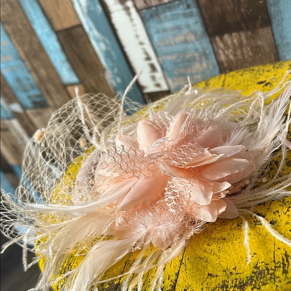 Chic Blush Feather Fascinator Headband - Picture 1 of 13